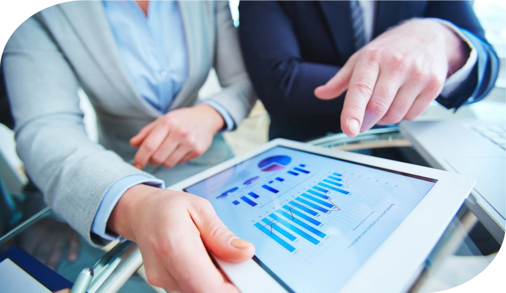 consultores avaliando gráficos